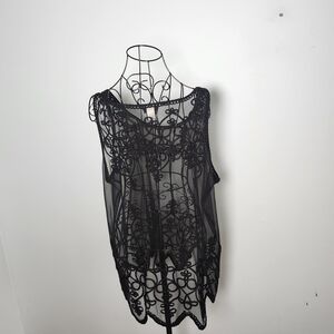 Torrid Black Sheer Lace Mesh Embroidered Overlay Tank Top Plus Size 1